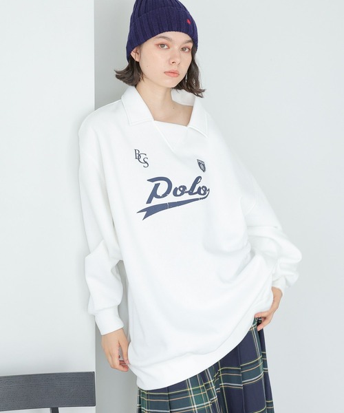 POLO BCS（ポロ ビーシーエス）の「【POLO BCS(ポロ・ビーシーエス)】コラボ襟付きチュニックプルオーバー（Tシャツ/カットソー・レディース・ネイビー/オフホワイト/ブルー・FREE）」の6枚目の写真
