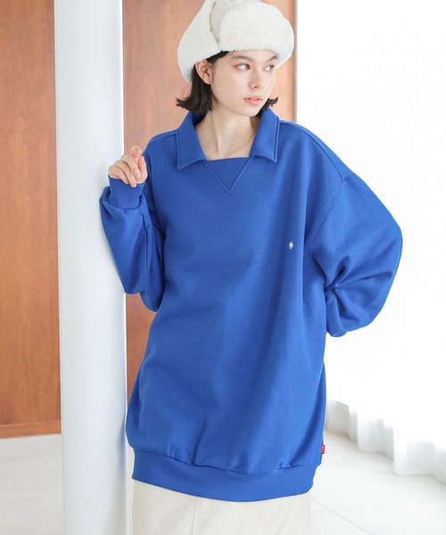 POLO BCS（ポロ ビーシーエス）の「【POLO BCS(ポロ・ビーシーエス)】コラボ襟付きチュニックプルオーバー（Tシャツ/カットソー・レディース・ネイビー/オフホワイト/ブルー・FREE）」の9枚目の写真