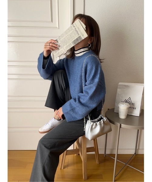 Ada.（エイダ）の「袖口ワイドクロップド丈ショートニット（ニット/セーター・レディース・チャコールグレー/グレー/ベージュ/ブルー系その他・FREE）」の14枚目の写真