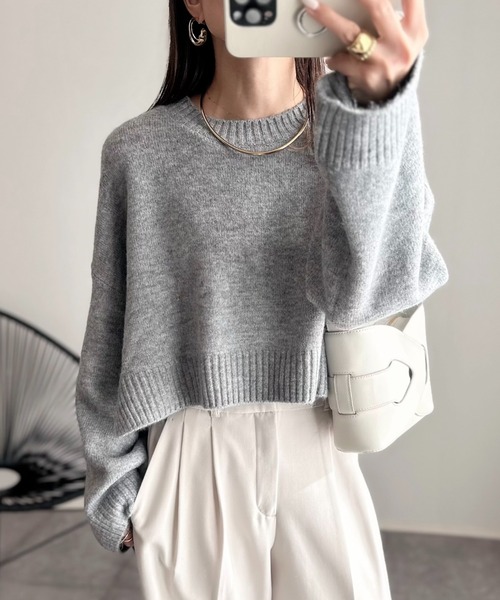 Ada.（エイダ）の「袖口ワイドクロップド丈ショートニット（ニット/セーター・レディース・チャコールグレー/グレー/ベージュ/ブルー系その他・FREE）」の19枚目の写真