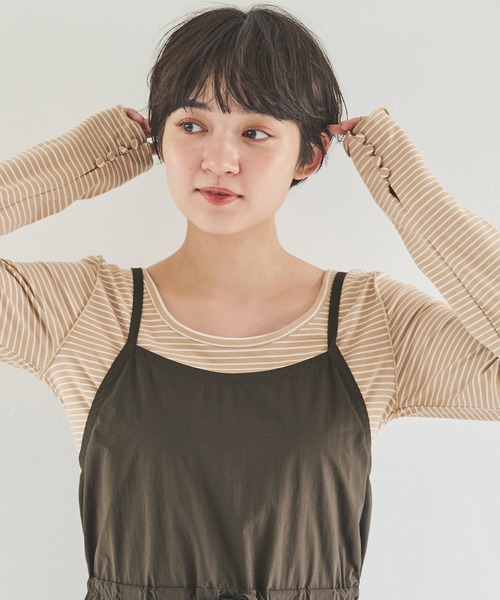 Crisp(クリスプ)の「2wayネックボタンTシャツ(Tシャツ/カットソー・レディース・チャコールグレー/ベージュ/オレンジ/ピンク/アイボリー/ダークグレー・FREE)」の5枚目の写真