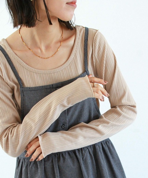 Crisp(クリスプ)の「2wayネックボタンTシャツ(Tシャツ/カットソー・レディース・チャコールグレー/ベージュ/オレンジ/ピンク/アイボリー/ダークグレー・FREE)」の4枚目の写真