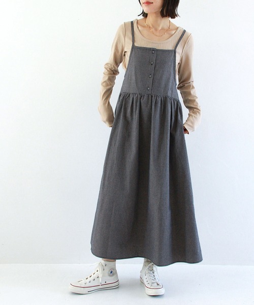 Crisp(クリスプ)の「2wayネックボタンTシャツ(Tシャツ/カットソー・レディース・チャコールグレー/ベージュ/オレンジ/ピンク/アイボリー/ダークグレー・FREE)」の12枚目の写真