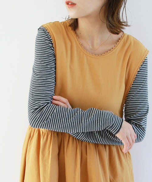 Crisp(クリスプ)の「2wayネックボタンTシャツ(Tシャツ/カットソー・レディース・チャコールグレー/ベージュ/オレンジ/ピンク/アイボリー/ダークグレー・FREE)」の19枚目の写真