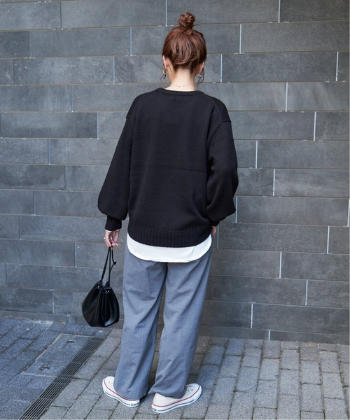 B.C STOCK（ベーセーストック）の「《追加》ロゴインターシャプルオーバー（ニット/セーター・レディース・ブラック/チャコールグレー/グリーン・FREE）」の6枚目の写真