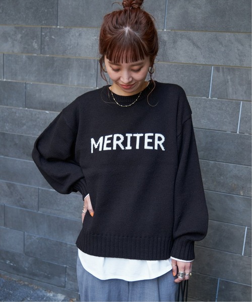 B.C STOCK（ベーセーストック）の「《追加》ロゴインターシャプルオーバー（ニット/セーター・レディース・ブラック/チャコールグレー/グリーン・FREE）」の8枚目の写真