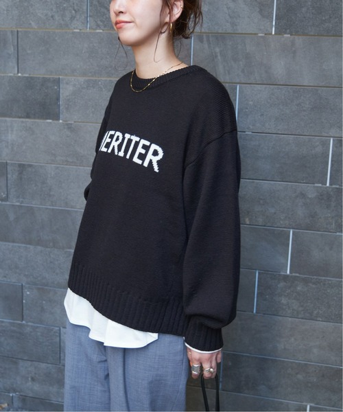 B.C STOCK（ベーセーストック）の「《追加》ロゴインターシャプルオーバー（ニット/セーター・レディース・ブラック/チャコールグレー/グリーン・FREE）」の9枚目の写真