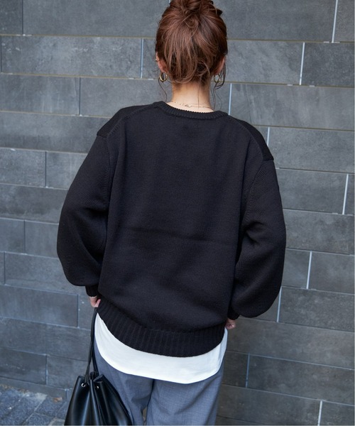 B.C STOCK（ベーセーストック）の「《追加》ロゴインターシャプルオーバー（ニット/セーター・レディース・ブラック/チャコールグレー/グリーン・FREE）」の10枚目の写真