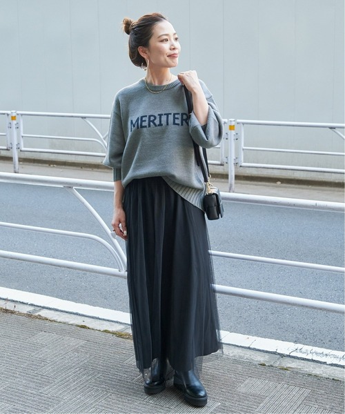 B.C STOCK（ベーセーストック）の「《追加》ロゴインターシャプルオーバー（ニット/セーター・レディース・ブラック/チャコールグレー/グリーン・FREE）」の12枚目の写真