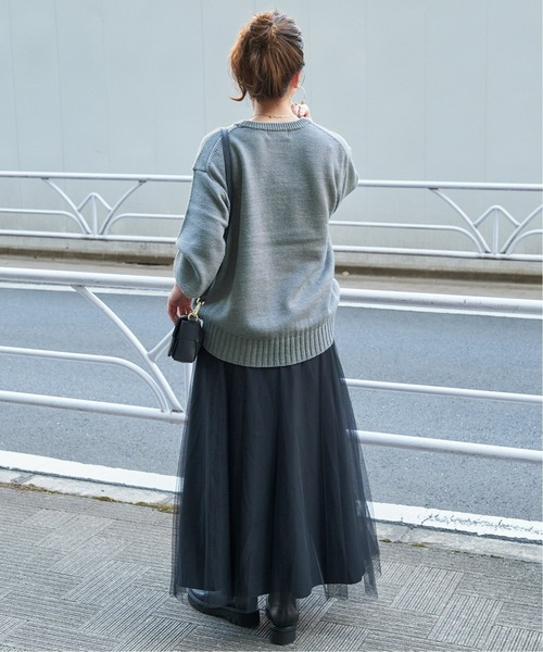 B.C STOCK（ベーセーストック）の「《追加》ロゴインターシャプルオーバー（ニット/セーター・レディース・ブラック/チャコールグレー/グリーン・FREE）」の14枚目の写真