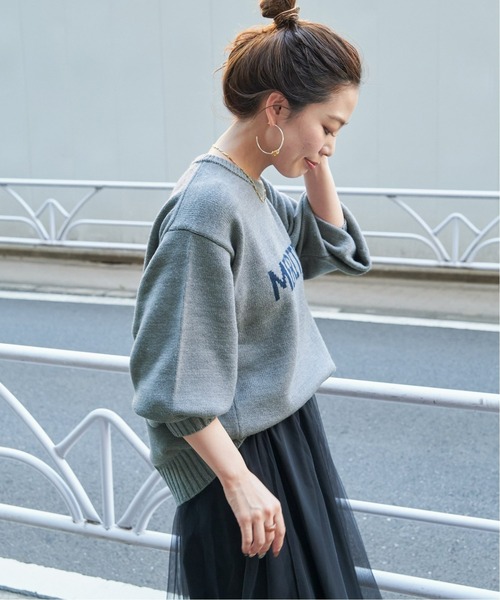 B.C STOCK（ベーセーストック）の「《追加》ロゴインターシャプルオーバー（ニット/セーター・レディース・ブラック/チャコールグレー/グリーン・FREE）」の18枚目の写真