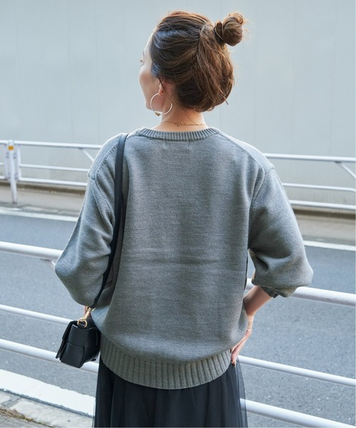 B.C STOCK（ベーセーストック）の「《追加》ロゴインターシャプルオーバー（ニット/セーター・レディース・ブラック/チャコールグレー/グリーン・FREE）」の19枚目の写真