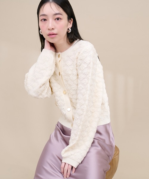 natural couture（ナチュラルクチュール）の「もくもく柄クルーネックカーディガン（カーディガン/ボレロ・レディース・ピンク/イエロー/サックスブルー/アイボリー/ネイビー・FREE）」の9枚目の写真