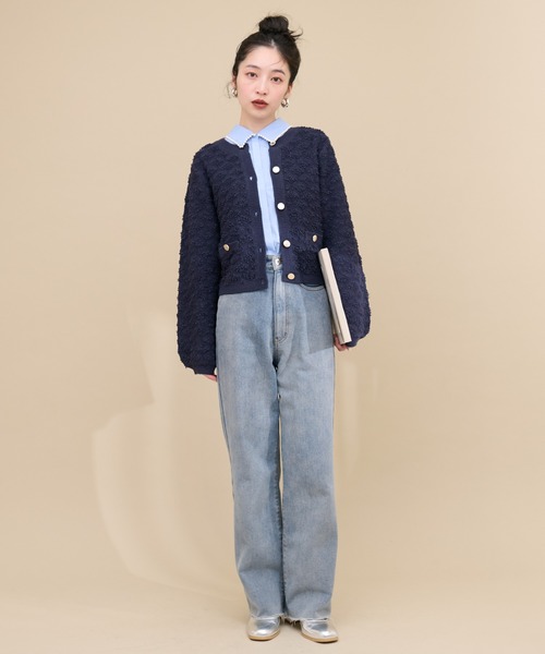 natural couture（ナチュラルクチュール）の「もくもく柄クルーネックカーディガン（カーディガン/ボレロ・レディース・ピンク/イエロー/サックスブルー/アイボリー/ネイビー・FREE）」の15枚目の写真