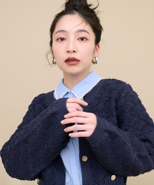 natural couture（ナチュラルクチュール）の「もくもく柄クルーネックカーディガン（カーディガン/ボレロ・レディース・ピンク/イエロー/サックスブルー/アイボリー/ネイビー・FREE）」の12枚目の写真