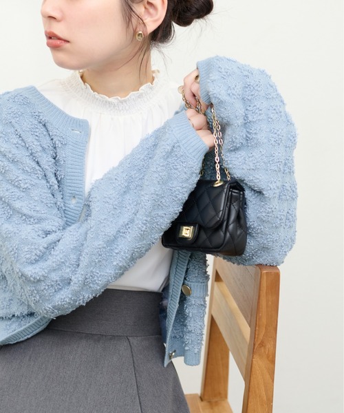 natural couture（ナチュラルクチュール）の「もくもく柄クルーネックカーディガン（カーディガン/ボレロ・レディース・ピンク/イエロー/サックスブルー/アイボリー/ネイビー・FREE）」の21枚目の写真