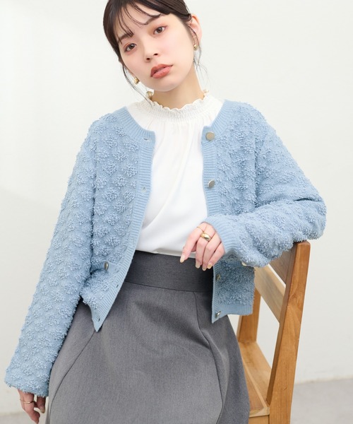 natural couture（ナチュラルクチュール）の「もくもく柄クルーネックカーディガン（カーディガン/ボレロ・レディース・ピンク/イエロー/サックスブルー/アイボリー/ネイビー・FREE）」の22枚目の写真