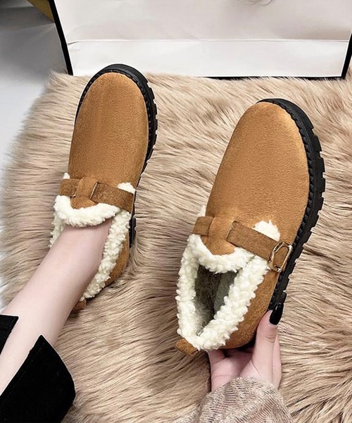 shopnikoniko(ショップニコニコ)の「フェイクスエード ムートンスリッポン ボアシューズ モカシン もこもこ パンプス(スリッポン・レディース・キャメル/ブラウン/ブラック・38/36/37)」の1枚目の写真