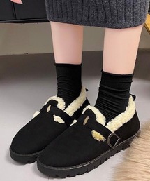 フェイクスエード ムートンスリッポン ボアシューズ モカシン もこもこ パンプス
