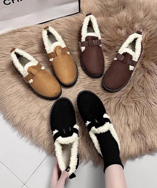shopnikoniko(ショップニコニコ)の「フェイクスエード ムートンスリッポン ボアシューズ モカシン もこもこ パンプス(スリッポン・レディース・キャメル/ブラウン/ブラック・38/36/37)」の5枚目の写真
