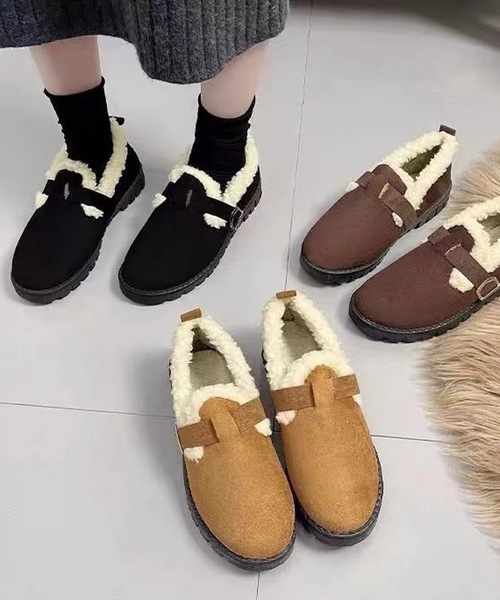 shopnikoniko(ショップニコニコ)の「フェイクスエード ムートンスリッポン ボアシューズ モカシン もこもこ パンプス(スリッポン・レディース・キャメル/ブラウン/ブラック・38/36/37)」の4枚目の写真