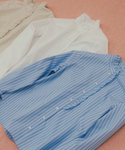 studio CLIP(スタディオクリップ)の「【conges payesコラボ】フリルブラウス(シャツ/ブラウス・レディース・サックスブルー/アイボリー/ホワイト・MEDIUM/LARGE)」の21枚目の写真