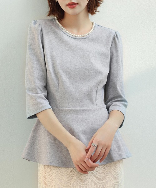 セール】ペプラムデザインパール衿カットソー（Tシャツ