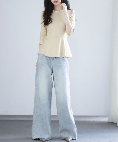 SAISON DE PAPILLON(セゾンドパピヨン)の「ペプラムデザインパール衿カットソー(Tシャツ/カットソー・レディース・ベージュ/ネイビー/グレー・M/L)」の6枚目の写真