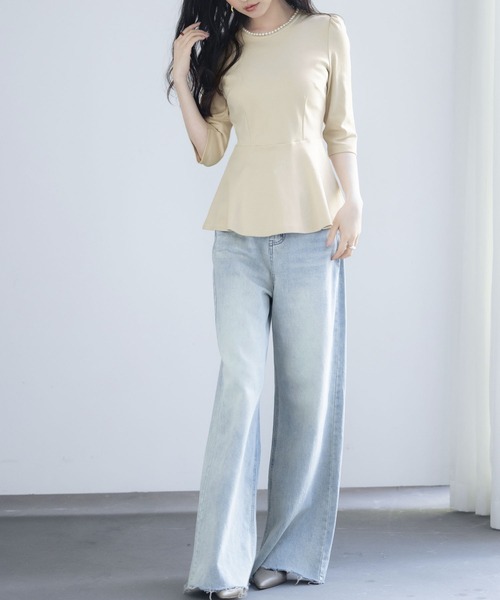 SAISON DE PAPILLON(セゾンドパピヨン)の「ペプラムデザインパール衿カットソー(Tシャツ/カットソー・レディース・ベージュ/ネイビー/グレー・M/L)」の7枚目の写真