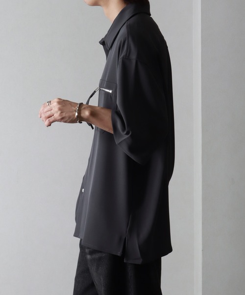 美品✨エンフォルド PEツイルドレープヘムシャツ 38 ブラック 2025SS ENFOLD ドレープヘムシャツ 美品✨エンフォルド PEツイルドレープヘム