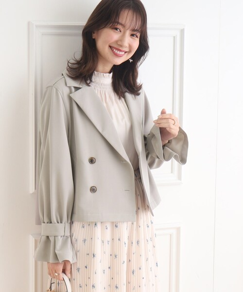 couture brooch（クチュールブローチ）の「◆【撥水】ショートトレンチコート（トレンチコート・レディース・ベビーピンク/ベージュ/ライトグレー・40/38/42）」の7枚目の写真