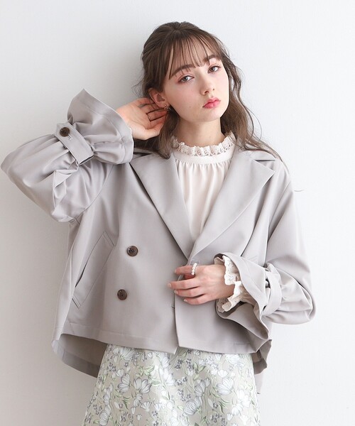 couture brooch（クチュールブローチ）の「◆【撥水】ショートトレンチコート（トレンチコート・レディース・ベビーピンク/ベージュ/ライトグレー・40/38/42）」の13枚目の写真