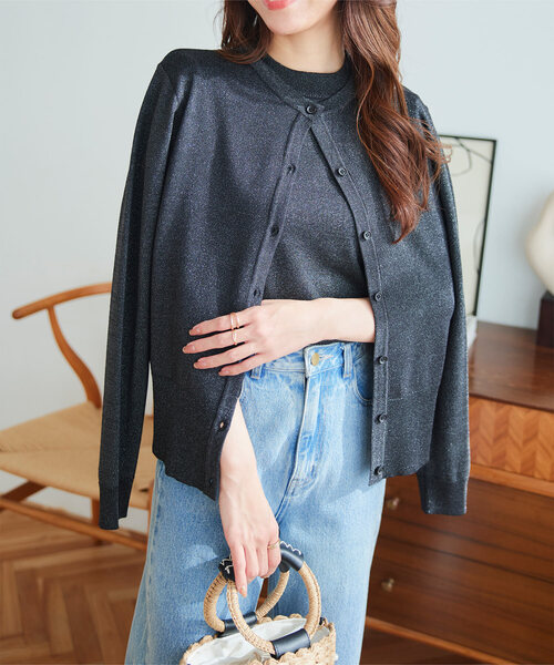 KOBE LETTUCE（コウベレタス）の「半袖ニットトップス×ニットカーディガンアンサンブル（アンサンブル・レディース・ブルー/ブラック系その他/ミント/ブラック/ベビーピンク/ホワイト×ブラック/ベージュ系その他・M/L）」の4枚目の写真