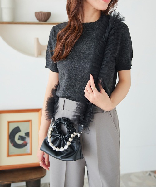 KOBE LETTUCE（コウベレタス）の「半袖ニットトップス×ニットカーディガンアンサンブル（アンサンブル・レディース・ブルー/ブラック系その他/ミント/ブラック/ベビーピンク/ホワイト×ブラック/ベージュ系その他・M/L）」の11枚目の写真