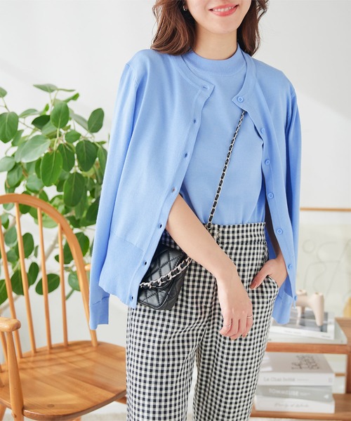 半袖ニットトップス×ニットカーディガンアンサンブル（アンサンブル