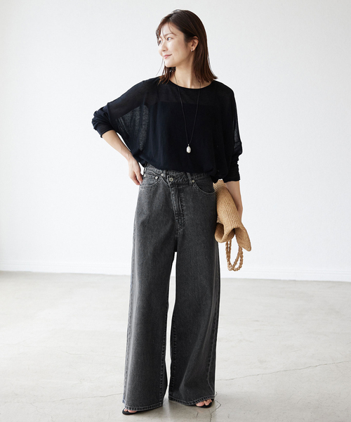 SLOBE IENA(スローブイエナ)の「LE DENIMチルトワイドストレートデニム(デニムパンツ・レディース・スカイブルー/ブラック/サックスブルー・38/36)」の15枚目の写真