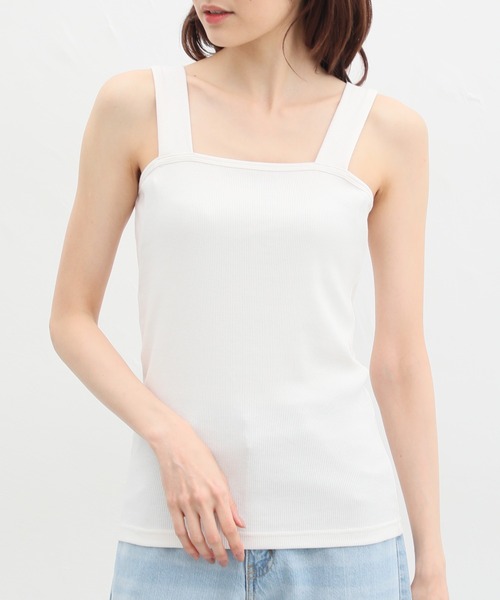 Honeys（ハニーズ）の「ベアタンクトップ（タンクトップ・レディース・オフホワイト/ブラック/カーキ/ライトベージュ/スミクロ/オレンジ/グレイッシュベージュ・S/M/L/LL）」の9枚目の写真