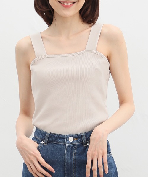 Honeys（ハニーズ）の「ベアタンクトップ（タンクトップ・レディース・オフホワイト/ブラック/カーキ/ライトベージュ/スミクロ/オレンジ/グレイッシュベージュ・S/M/L/LL）」の19枚目の写真