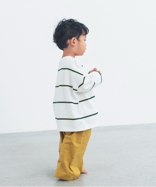 ooju（オージュ）の「【ooju】ボーダーロングTシャツ（Tシャツ/カットソー・キッズ・チャコールグレー/ホワイト/グリーン・1/2/3/4）」の6枚目の写真