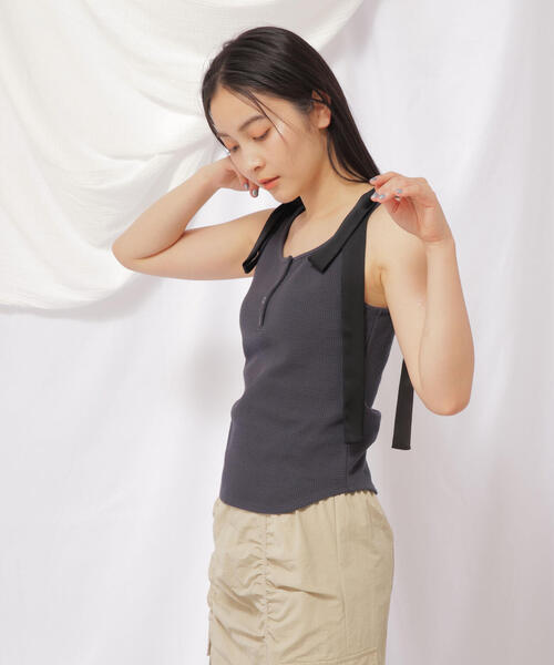 JILL by JILL STUART(ジルバイジルスチュアート)の「◇リボンデザインヘンリータンク(Tシャツ/カットソー・レディース・ホワイト系その他/グレー系その他・FREE)」の4枚目の写真