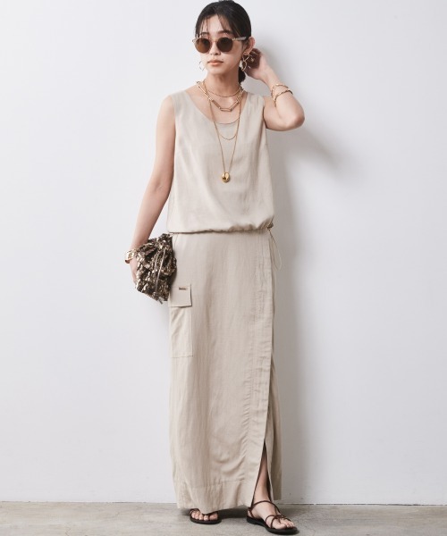 CHIC STYLE（シックスタイル）の「 レーヨン麻アウトポケットロングタイトスカート ＜大きいサイズ有＞シックスタイル（スカート・レディース・キャメル/ベージュ/チャコール・M/3L/LL/L/5L/4L）」の16枚目の写真