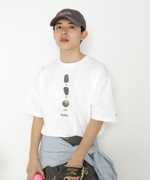 Seymour.(シーモア)の「"Here comes a pitch." T-SHIRT(Tシャツ/カットソー・メンズ・ホワイト/グレー・MEDIUM/X-LARGE/LARGE/X-SMALL)」の1枚目の写真