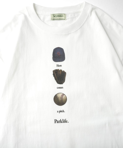 Seymour.(シーモア)の「"Here comes a pitch." T-SHIRT(Tシャツ/カットソー・メンズ・ホワイト/グレー・MEDIUM/X-LARGE/LARGE/X-SMALL)」の3枚目の写真