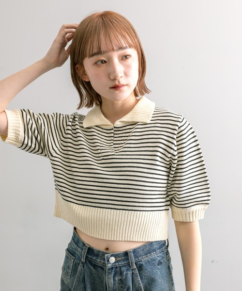 mline（エムライン）の「【4色展開】[mline]バックロゴボーダートップス（Tシャツ/カットソー・レディース・ピンク/グリーン/ブラック/アイボリー・FREE）」の14枚目の写真