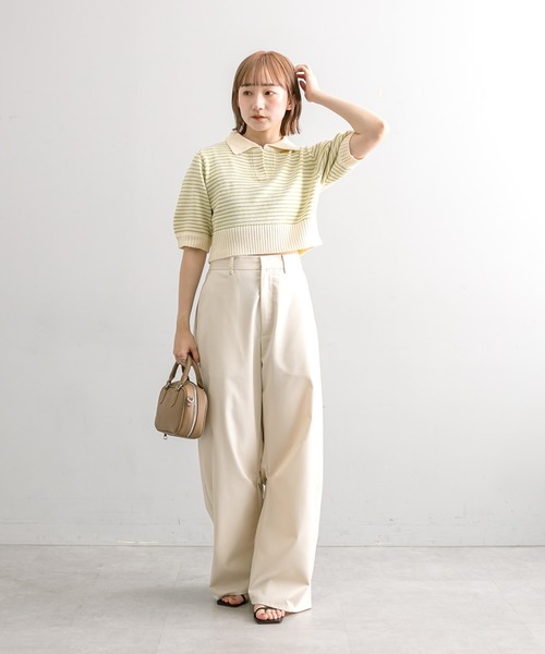 mline（エムライン）の「【4色展開】[mline]バックロゴボーダートップス（Tシャツ/カットソー・レディース・ピンク/グリーン/ブラック/アイボリー・FREE）」の8枚目の写真