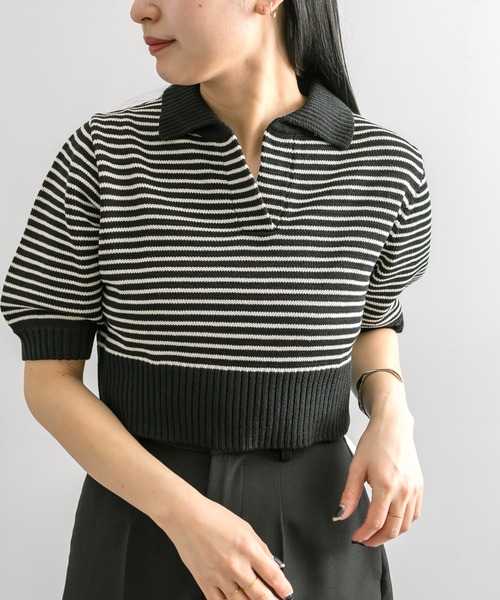 mline（エムライン）の「【4色展開】[mline]バックロゴボーダートップス（Tシャツ/カットソー・レディース・ピンク/グリーン/ブラック/アイボリー・FREE）」の9枚目の写真