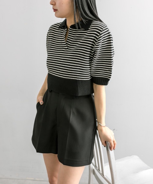 mline（エムライン）の「【4色展開】[mline]バックロゴボーダートップス（Tシャツ/カットソー・レディース・ピンク/グリーン/ブラック/アイボリー・FREE）」の11枚目の写真