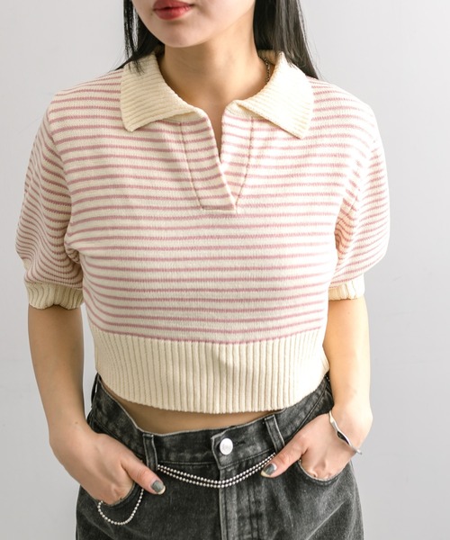 mline（エムライン）の「【4色展開】[mline]バックロゴボーダートップス（Tシャツ/カットソー・レディース・ピンク/グリーン/ブラック/アイボリー・FREE）」の5枚目の写真