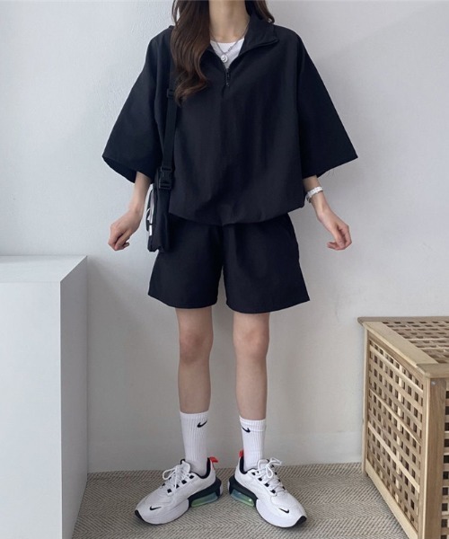 N.s（エヌドットエス）の「ハーフジップトップス＋ショートパンツセットアップ（セットアップ・レディース・グリーン/グレー/ピンク/ブラック・FREE）」の17枚目の写真