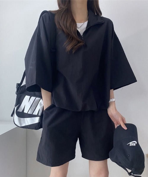 N.s（エヌドットエス）の「ハーフジップトップス＋ショートパンツセットアップ（セットアップ・レディース・グリーン/グレー/ピンク/ブラック・FREE）」の9枚目の写真